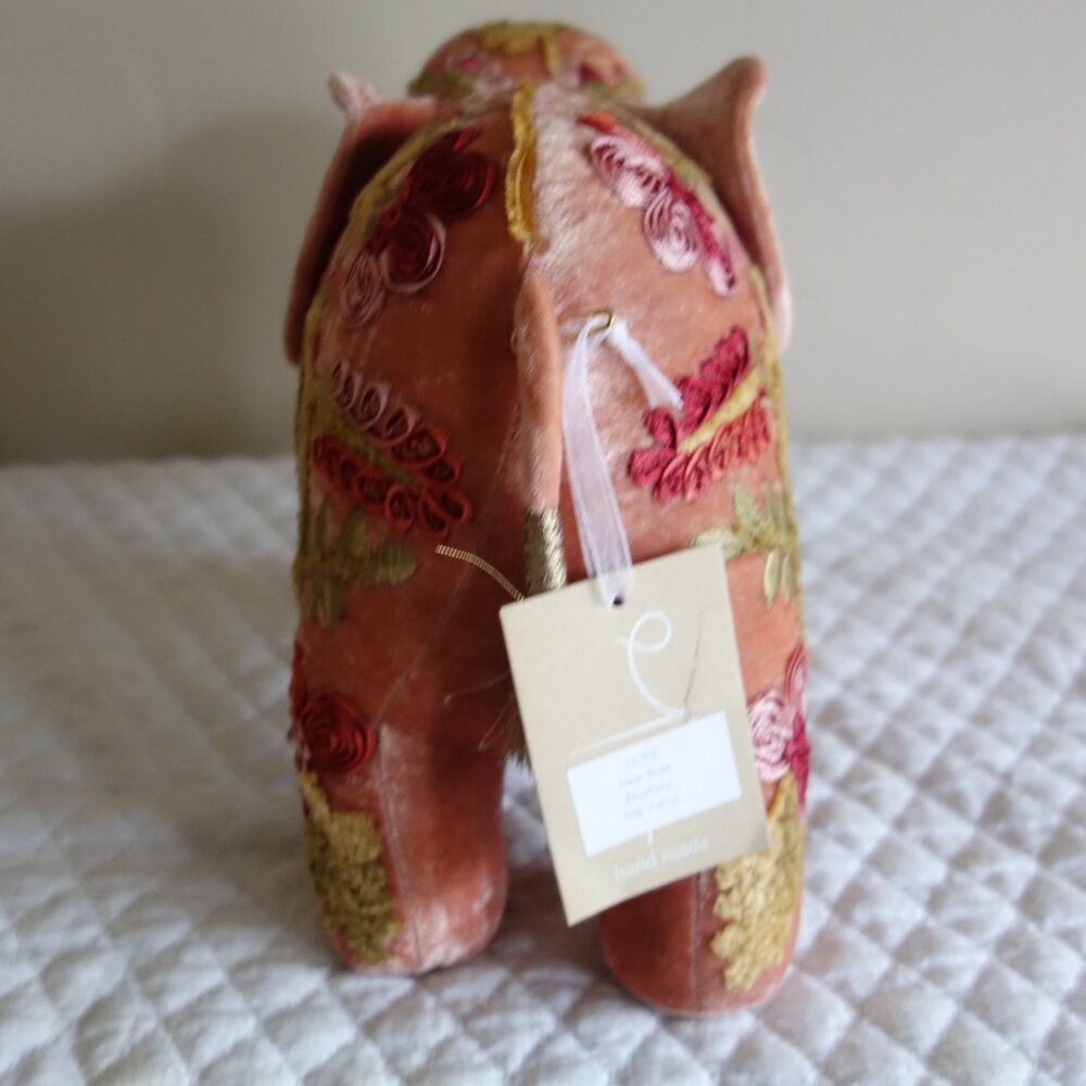 NWT ANKE DRESCHSEL Handmade “HOPE” New Rose Elephant Plush Silk Velvet Embroider - Picture 4 of 8